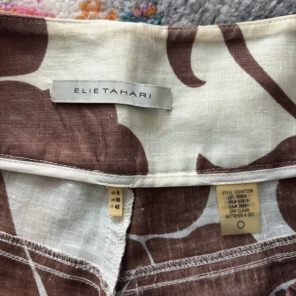Elie Tahari Brown and Cream Floral Pants - Picture 7 of 10